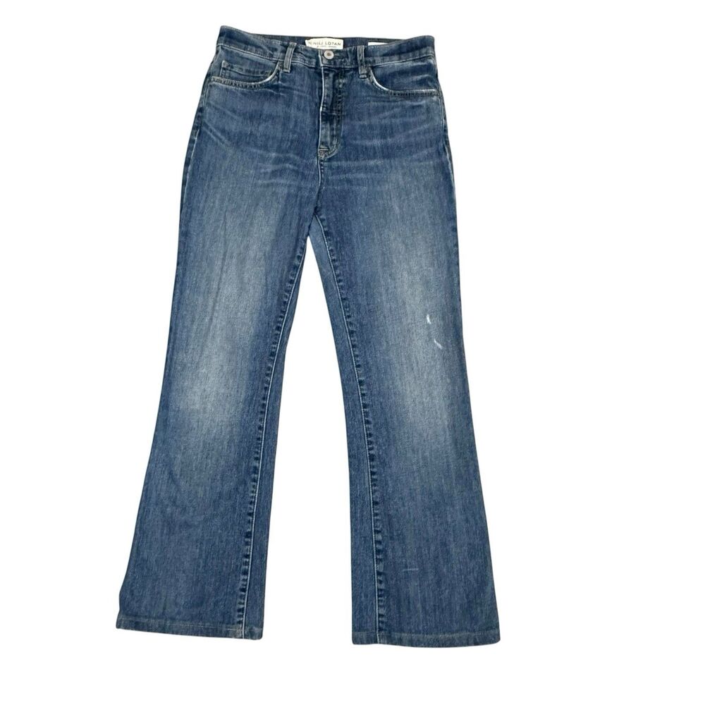 NILI LOTAN Boot Cut Jeans Midrise Light Wash Distressed Size 28 USA Made Cotton